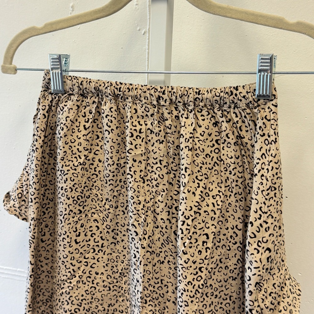 Japna Joyous & Free Leopard Print Ruffle Mini Skirt Tan Black XS Rayon Summer - Picture 4 of 6